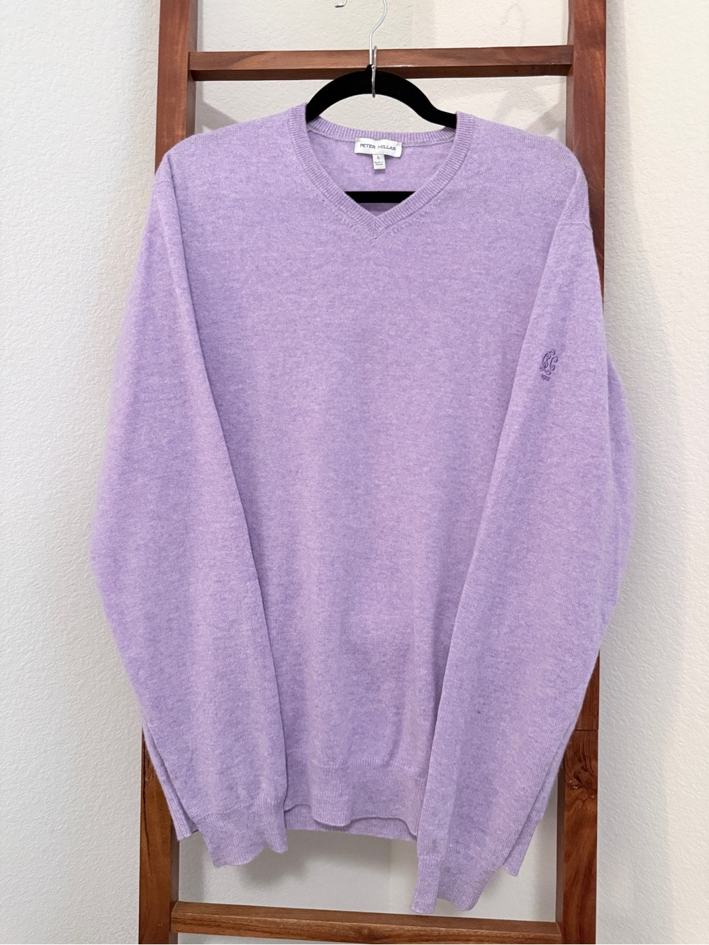 Peter Millar 100% Cashmere V Neck Sweater Lavender Purple Men’s Large
